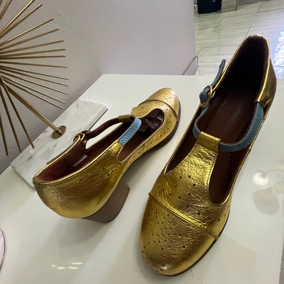 Mary Jane  by Julia bo/Gold and Blue Flats with Brogue Detailing - Picture 5 of 6